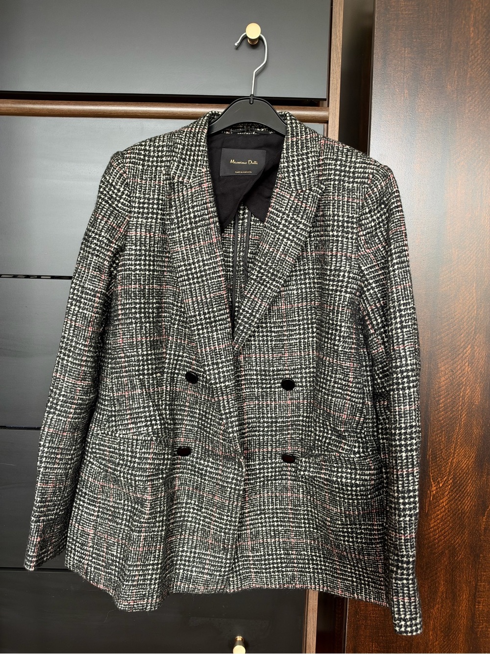 Massimo Dutti black white and plaid double breasted blazer